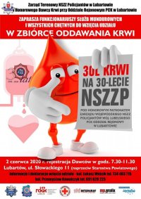 plakat przedstawiający  ogłoszenie dotyczące zbiórki krwi
