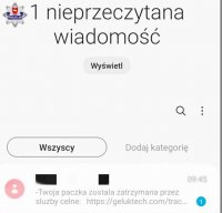 zdjęcie przedsatwia fałszywego sms wysyłanego przez oszustów chcących ukraść nam pieniadze