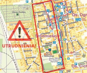 zdjęcie przedstawia zrzut topograficzny miasta Lubartów i planowane objazdy na 18 września
