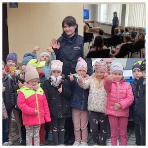 na zdjeciu policjantka z przedszkolakami