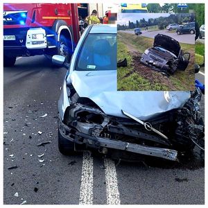 na zdjęciu uszkodzone w wyniku kolizji auta