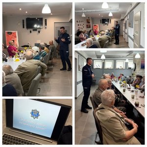 na zdjeciu policjant na spotkaniu z seniorami